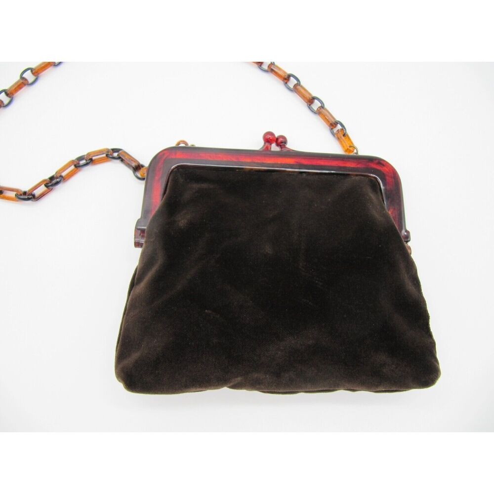 Vintage Lord And Taylor Brown Velvet Purse W/Link Handle